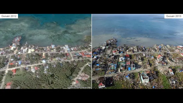 Antes y después del tifón Haiyán