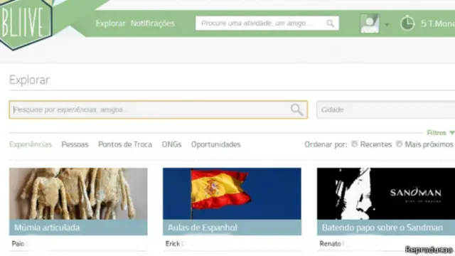 O site Bliive, vencedor da etapa brasileira da Creative Business Cup (Reprodução)