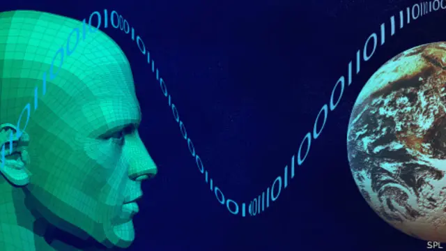 Representación artística conceptual acerca del hombre e internet