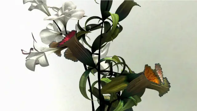 ان کے یہ پھول ایک ڈیجیٹل انیمیشن کے طور پر سکرین پر نظر آتے ہیں۔