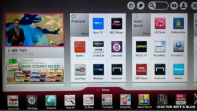 Tela de serviços do aparelho de TV LG