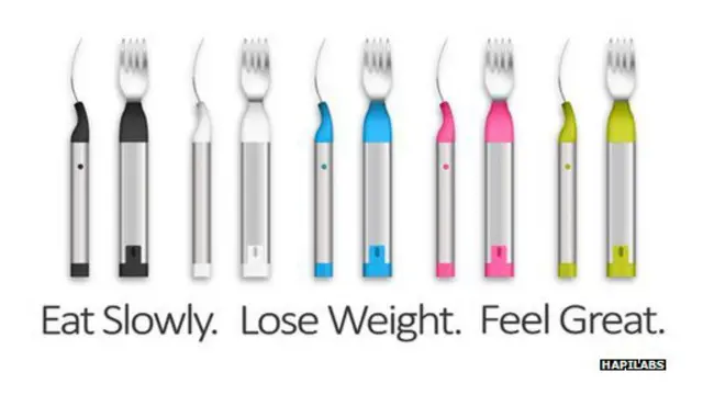 खाने की गति और रुझान को ग्राफिक डिस्प्ले के रूप में दर्ज करता है यह हैपी फॉर्क.