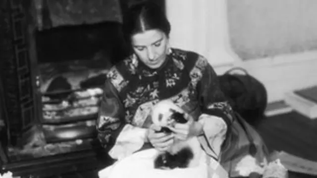 Harkness con panda en Nueva York