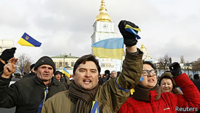 Manifestantes en Kiev