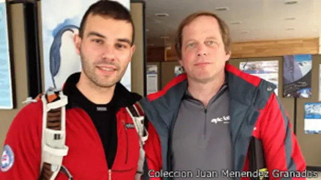 Menéndez Granados (izq.) y Burton en Punta Arenas, antes de volar a la Antártica.