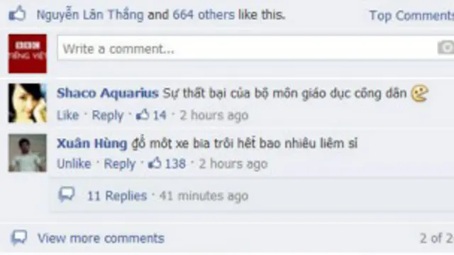 Hàng trăm người bình luận trên Facebook của BBC