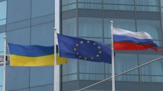 Флаги Украины, ЕС, России