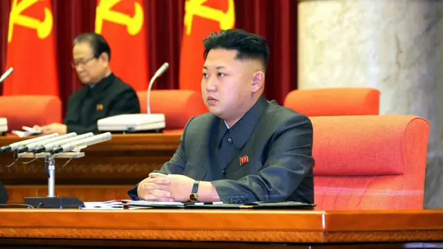 朝鲜最高领导人金正恩坐在会议主席台上，目睹了台下发生的一切。