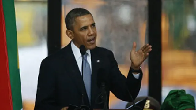 براک اوباما نے اپنے خطاب میں نیلسن منڈیلا کو ’تاریخ کی بہت بڑی شخصیت‘ قرار دیا