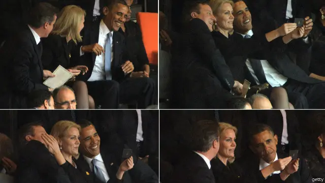 صدر اوباما کی سیلفی جس نے جنوبی افریقہ کے سابق صدر نیلسن منڈیلا کی آخری رسومات پر ایک نظر کھڑا کر دیا