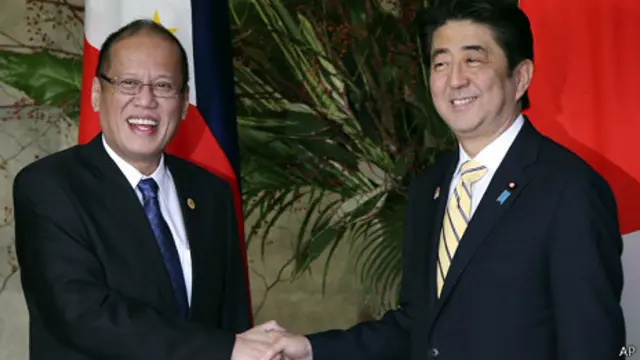 Ông Benigno Aquino (trái ) và Thủ tướng Nhật Bản Shinzo Abe