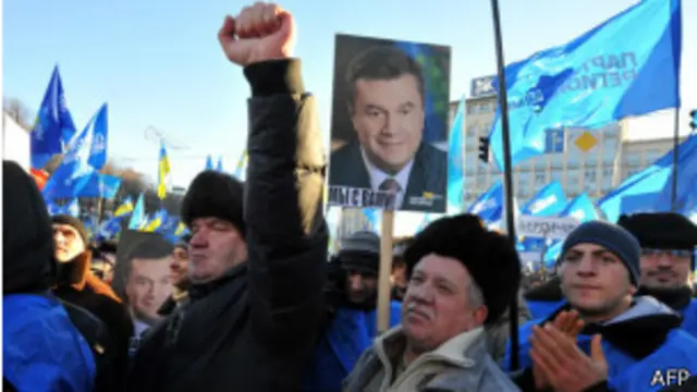 supporters of Ukraine president in a march heading to Independence Square 