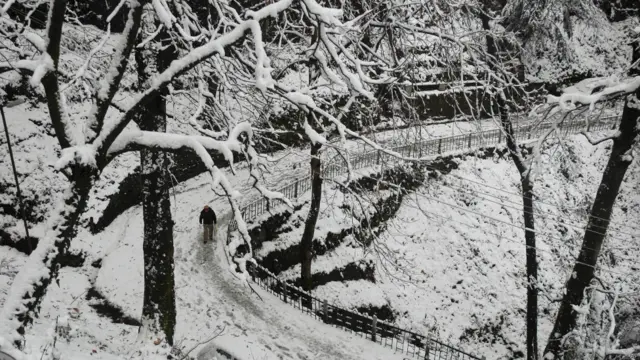 اطلاعات کے مطابق مختلف پہاڑی مقامات پر برفباری ہوئی ہے اور درجہ حرارت تیزی سے نیچے گرا ہے۔ یہ تصویر شملہ شہر کی ایک سڑک کی ہے۔