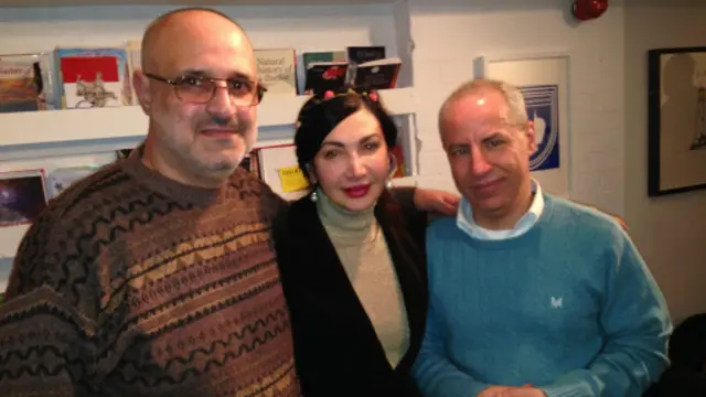 ثلاثة شعراء حضروا الأمسية، مرام المصري، وإياد حياتلة، وحسام الدين محمد.