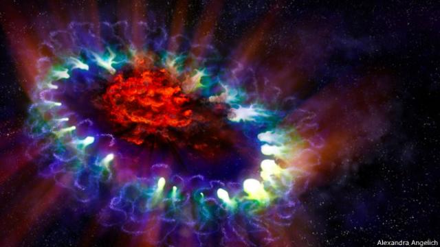 Uma enorme quantidadebaixar o aplicativo da betanopoeira (vermelho) foi detectada no centro da supernova
