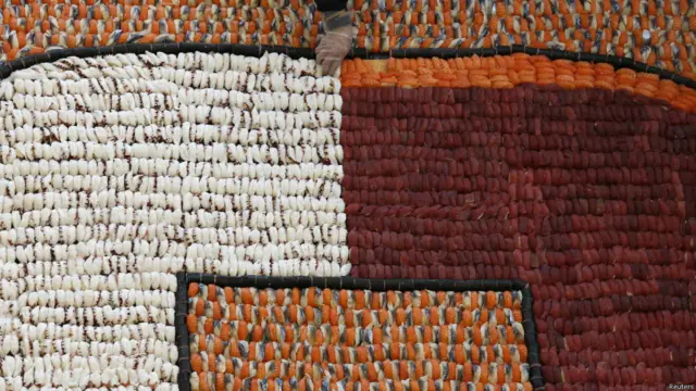 एक तरह के जापानी भोजन 'सूशी' से पच्चीकारी