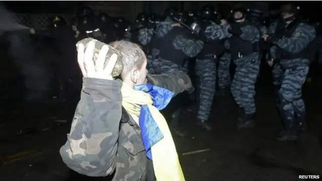 Столкновение демонстрантов с полицией в Киеве 10 января 2014 года