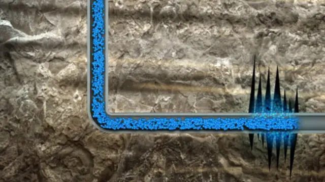 压裂，就是通过向地下页岩油气层挤注水和沙子，导致页岩破碎释放天然气和石油。