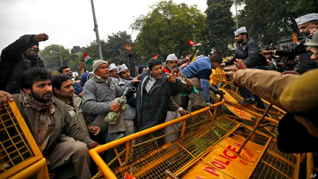 आप समर्थकों का पुलिस से सामना