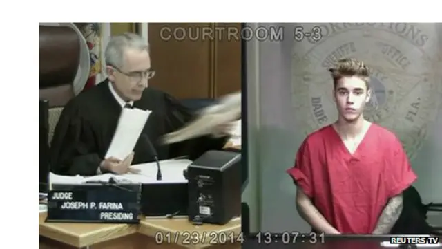 دوربین های دادگاه جاستین بیبر را در برابر قاضی نشان می دهد.