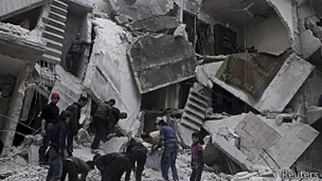 Un edificio destruido en Alepo