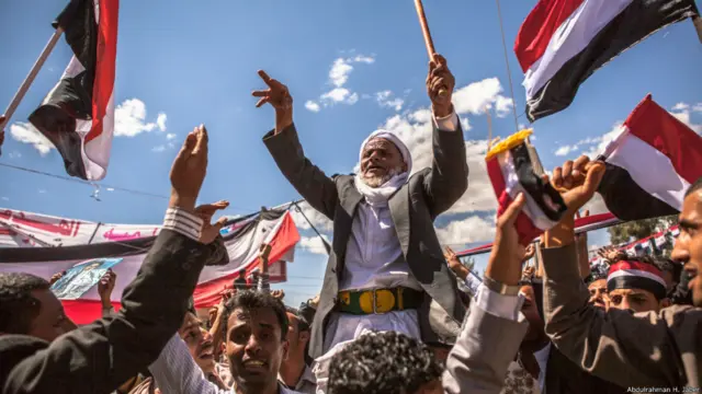 11 مارس 2011: رجل مسن شارك في تظاهرات في ميدان التغيير. عبدالرحمن جابر