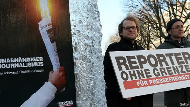 Акция "Репортеров без границ" в Берлине