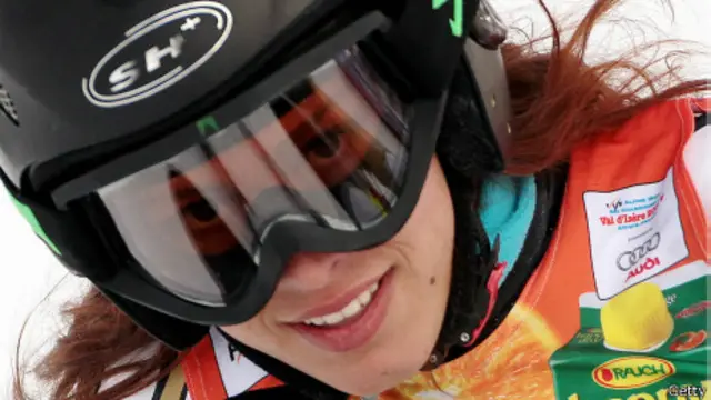 Lebanon's Jacky Chamoun smiles after the women's slalom first run at the World Ski Championships