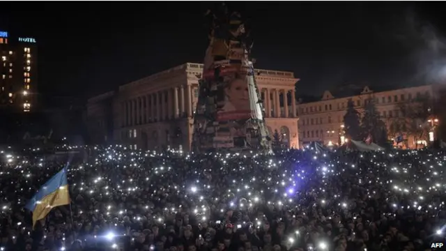 Manifestantes em Kiev