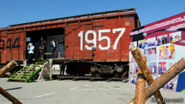 Вагон-теплушка в Грозном, установленный в память о депортации чеченцев и ингушей в 1944 году