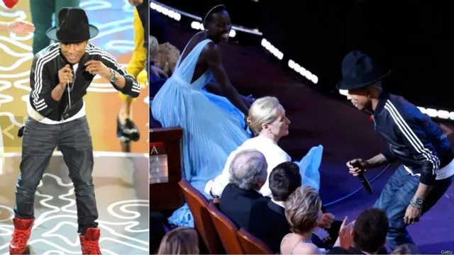 شهد حفل الأوسكار لهذا العام أيضا مشاركة الأمريكي فاريل ويليامز بأغنيته الشهيرة "هابي" من فيلم "ديسبيكابل مي 2" والتي رشحت لجائزة الأوسكار كأفضل أغنية أصلية.