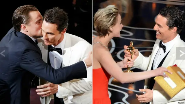 فاز الأمريكي ماثيو ماكونوي بجائزة الأوسكار لأفضل ممثل عن دوره في فيلم "دالاس بايرز كلوب" من الأمريكية جينيفر لورينس، بعد أن تلقى التهنئة من المرشح المنافس له على الجائزة ليوناردو دي كابريو.