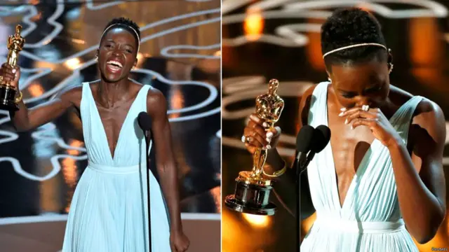 أما الكينية لوبيتا نيونغو فقد غلبتها مشاعر مختلطة بعد إعلان فوزها بجائزة الأوسكار كأفضل ممثلة مساعدة عن دورها في فيلم "12 عاما من العبودية".