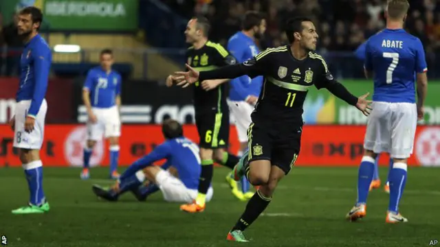 Spanyol mengalahkan Italia melalui gol tunggal Pedro.