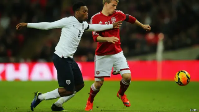 Daniel Sturridge mencetak gol kemenangan Inggris atas Denmark.