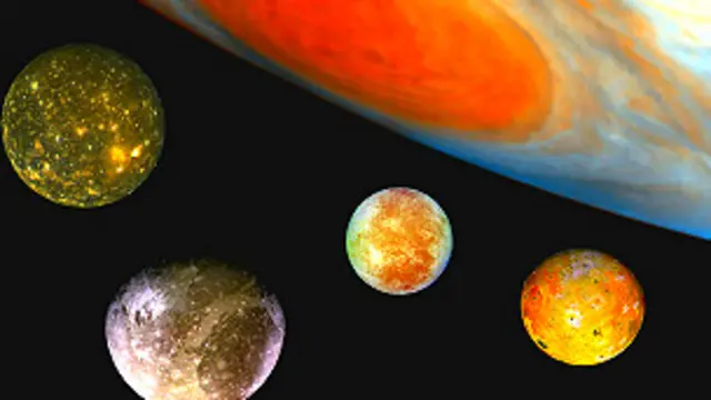 Ilustración de Júpiter y sus lunas