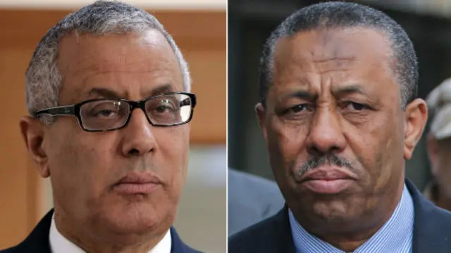 عبدالله الثنی وزیر دفاع لیبی موقتا به جانشینی علی زیدان (سمت چپ) برگزیده شده است