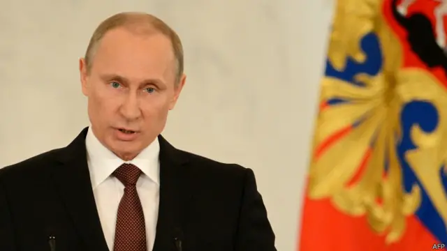 俄罗斯总统普京18日在国家议会就克里米亚公投申请入俄发表讲话。 