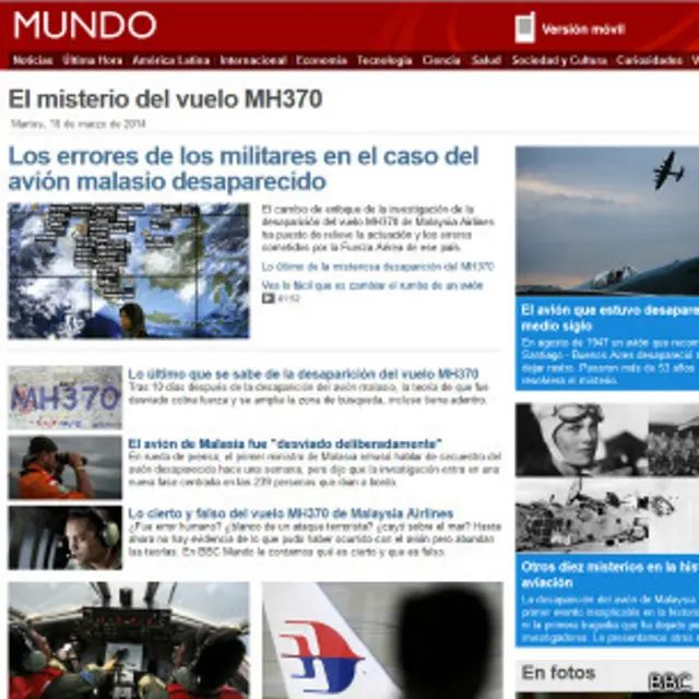 Portada del especial sobre el avión desaparecido