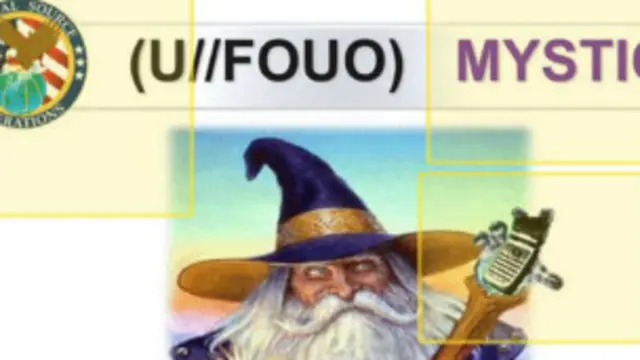 عکس جادوگر عصا به دست که بالای عصای او یک تلفن همراه دیده می‌شود