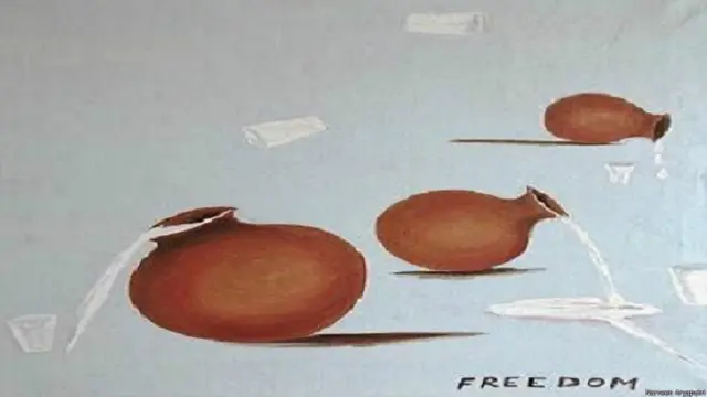 نارفين إس أريابوتري، وهي هندية تعيش في أمريكا، ترى من خلال لوحتها الزيتية أن الناس كالآنية لديها الكثير لتعطيه لكن يجب أن تحدد بدقة مواضع العطاء.