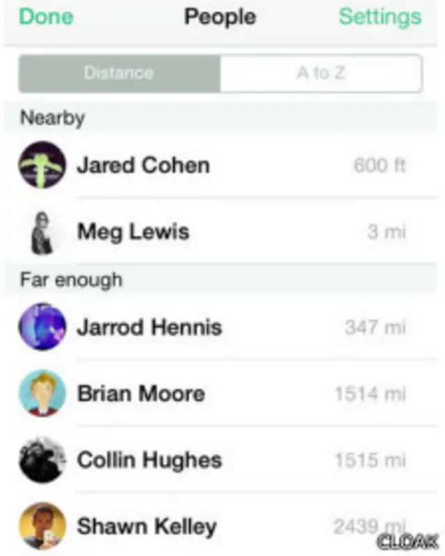 O aplicativo mostra a distância dos usuários
