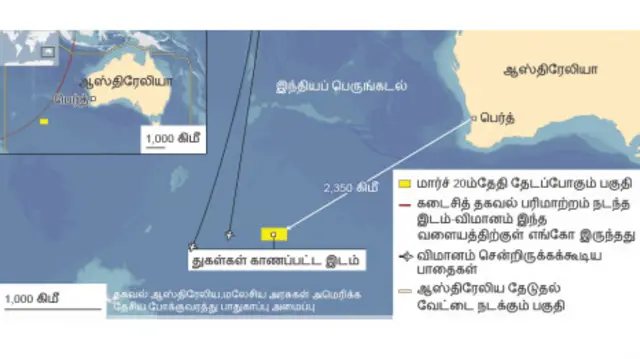 மலேசிய விமானத்தை தேடும் பகுதி