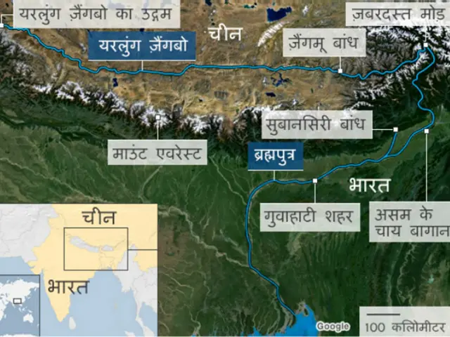 ब्रह्मपुत्र पर बांधों का नक्शा