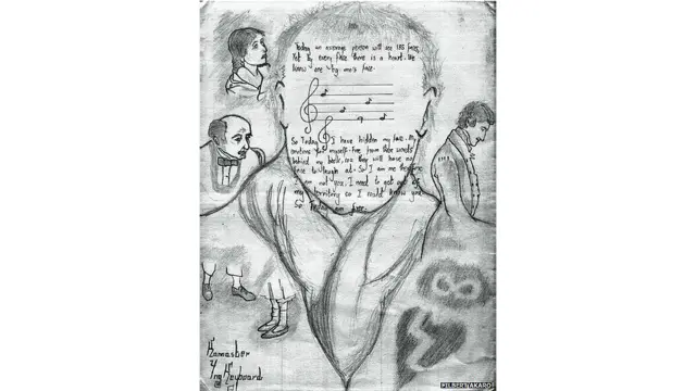 سترہ سالہ فِلبرٹو اکارو تنزانیہ کے شہر دارالسلام میں رہتے ہیں۔وہ کہتے ہیں کہ ’میری ڈرائنگ کا تخیلاتی کردار اپنا چہرہ اس خوف سے چھپا لیتا ہے کہ لوگ کیا کہیں گے۔ لیکن اس تصویر میں چونکہ اس کا چہرہ ہی نہیں اس لیے وہ ہر قسم کے الزام سے ’آزاد! ہے۔‘ 