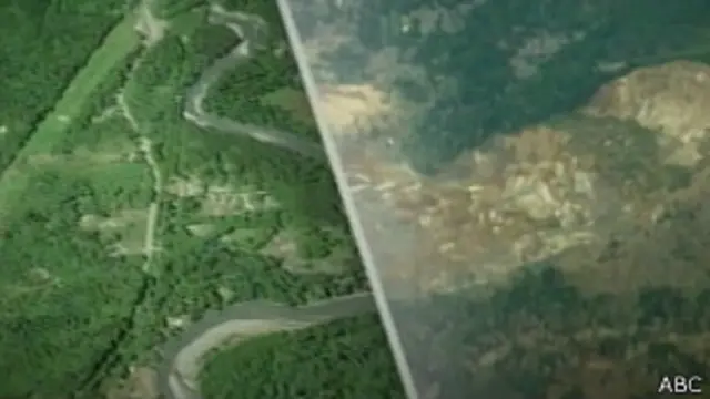 A rede ABC divulgou imagens que mostram a região antes e depois do deslizamento