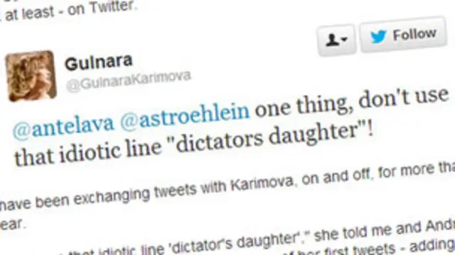 او به من و اندرو استرولاین از دیدبان حقوق بشر گفت: "این اصطلاح احمقانه "دختر دیکتاتور" را استفاده نکنید" و افزود که ترجیح میدهد با نام کوچکش صدایش کنیم