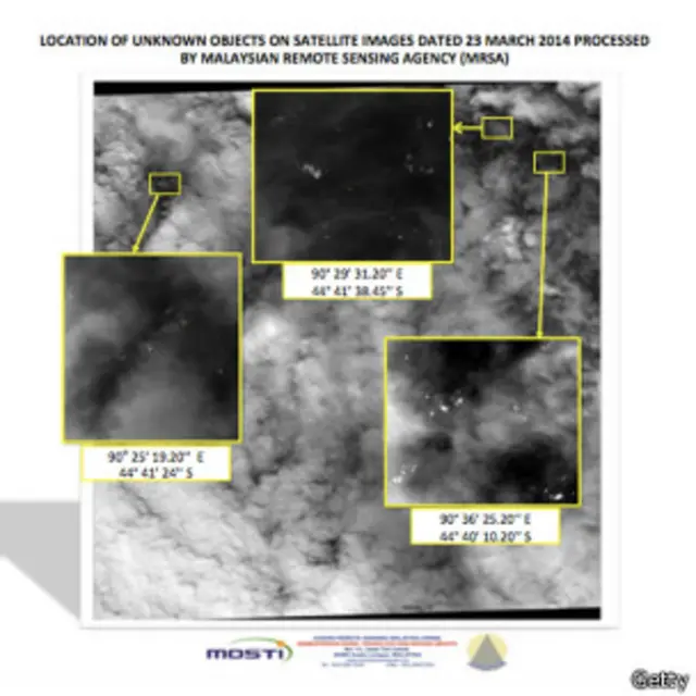 Imagens de satélites de possíveis destroços do voo MH 370 (foto: Getty)