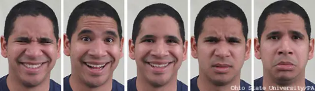 از چپ: مشمئز و خوشحال، خوشحال و متعجب، خوشحال، متنفر، غمگین