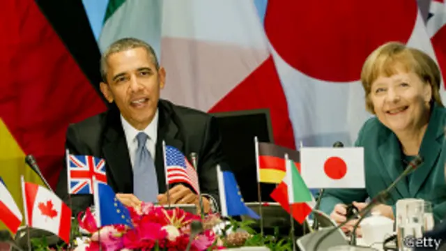 Obama y Merkel en la última reunión del G7